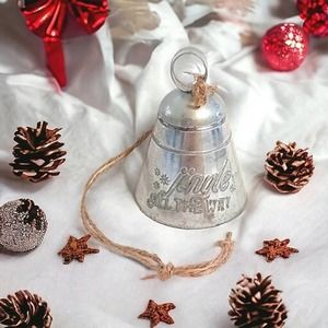 4" Christmas COW BELL Ornament Hanging Sound Ringer Silver Aluminum Jingle